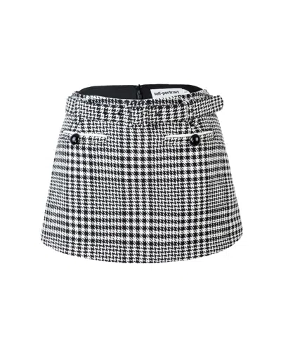 Self-portrait Houndstooth Wool Blend Mini Skirt In Gray