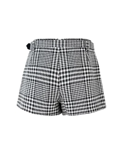 Self-portrait Houndstooth Wool Blend Mini Skirt In Gray