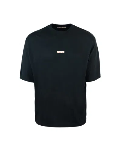 Marni Cotton T Shirt With Logo Print In Black