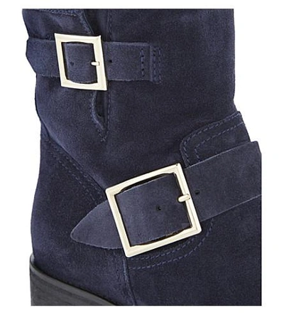 Shop Jimmy Choo Youth Suede And Shearling Biker Boots In Navy