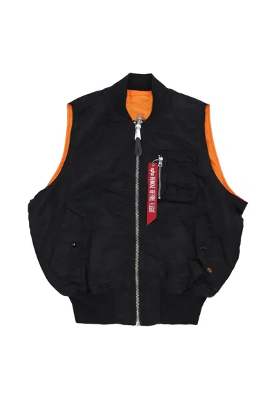 Alpha Industries Shiny Black Ma-1 Vest With Contrasting Orange Lining