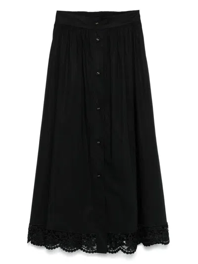 Twinset Cotton Midi Skirt In Black With Buttons Fastening