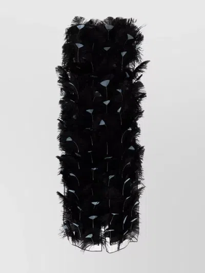 Prada Organza Dress Feather Embellishments In Black