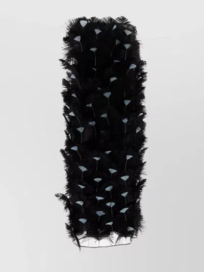 Prada Organza Dress Feather Embellishments In Black
