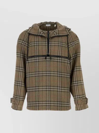 Burberry Half-zip Jacket With Check Pattern In Silk Blend