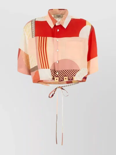Fendi Patchwork Print Cropped Silk Shirt In Multi