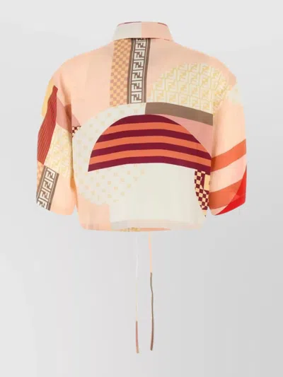 Fendi Patchwork Print Cropped Silk Shirt In Multi