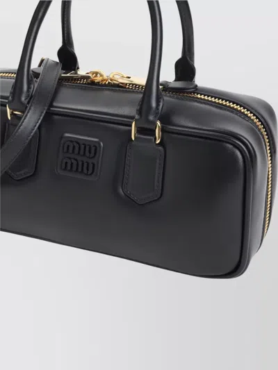 Miu Miu Smooth Shoulder Bag Adjustable Strap In Black