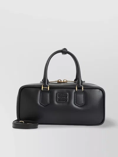 Miu Miu Smooth Shoulder Bag Adjustable Strap In Black