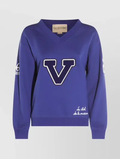 Valentino Blue Cotton "v" College Sweatshirt