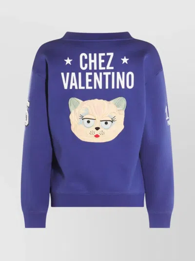 Valentino Blue Cotton "v" College Sweatshirt