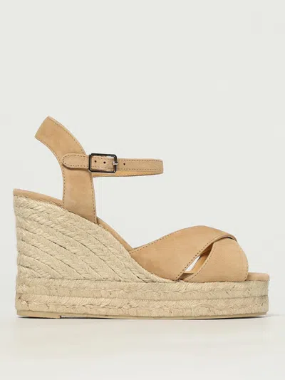 Castaã±er Suede Leather Wedge Espadrilles With Raffia Platform In Brown