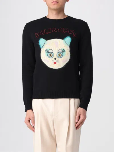 Valentino Wool Cotton Chat De La Maison Sweater In Black