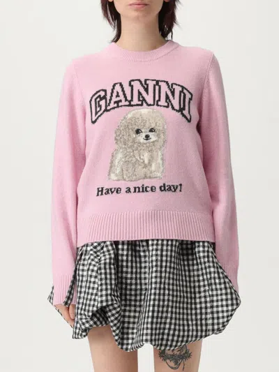 Ganni Poodle Pink Crewneck Jumper In Pink