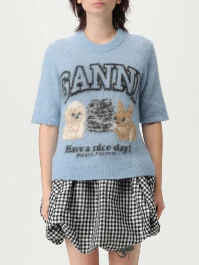 Ganni Maglione In Misto Alpaca Azzurro  Donna