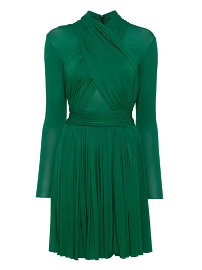 Herve L Leroux X Front Overlap Long Sleeves Swing Dress