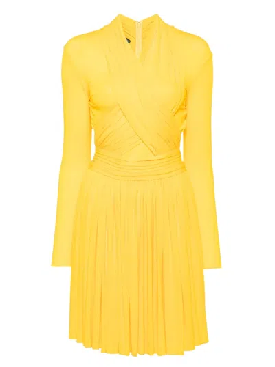 Herve L Leroux X Front Overlap Long Sleeves Swing Dress