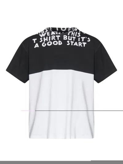 Mm6 Maison Margiela Mm6 By Maison Margiela Bicolor Contrast Print T-shirt With Round Neckline And Short Sleeves In White