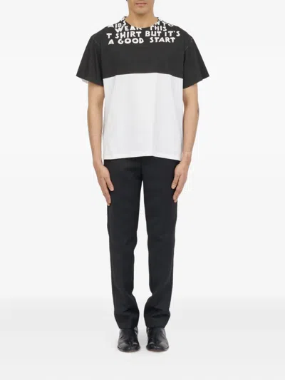 Mm6 Maison Margiela Mm6 By Maison Margiela Bicolor Contrast Print T-shirt With Round Neckline And Short Sleeves In White
