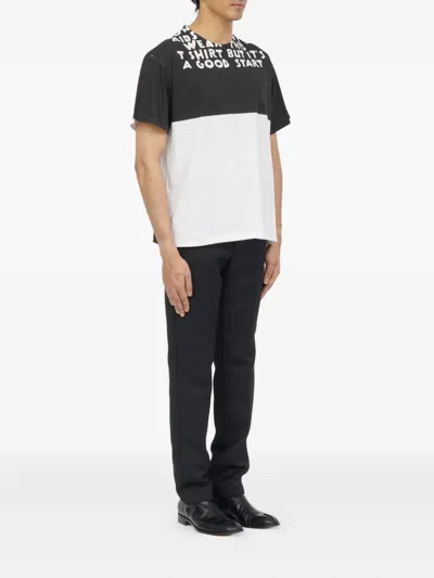 Mm6 Maison Margiela Mm6 By Maison Margiela Bicolor Contrast Print T-shirt With Round Neckline And Short Sleeves In White