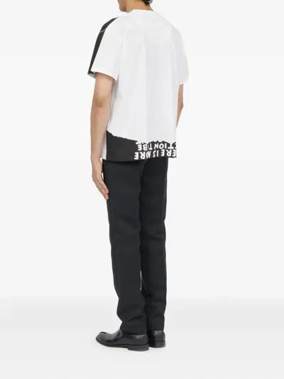 Mm6 Maison Margiela Mm6 By Maison Margiela Bicolor Contrast Print T-shirt With Round Neckline And Short Sleeves In White