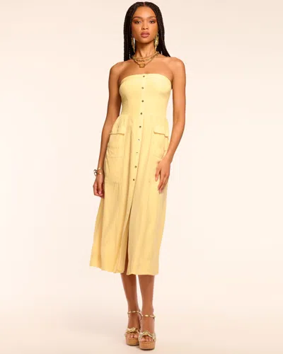 Ramy Brook Blair Strapless Smocked Midi Dress In Yellow