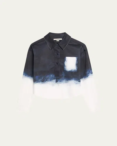 Jason Wu Collection Smudged Button Front Stretch Cotton Canvas Top