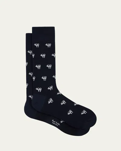 Paul Smith Navy Blue 'cat' Pattern Socks In Blue