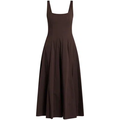 Staud Brown Wells Midi Dress In Brown