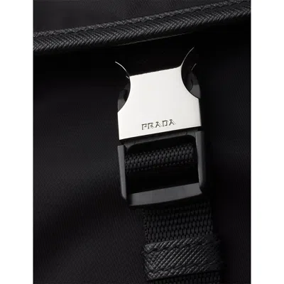 Prada Fabric Leather Shoulder Bag Adjustable Strap Front Flap In Black