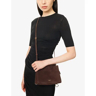 Alaïa Womens Brun Fonce Le Click Square Small Leather Shoulder Bag