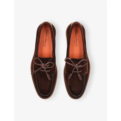 Santoni Detroit Suede Loafer Contrast Sole In Brown