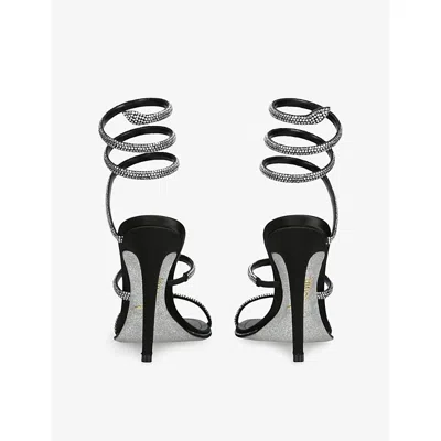 René Caovilla 105mm Cleo Leather Baguette Crystal Sandals In Black