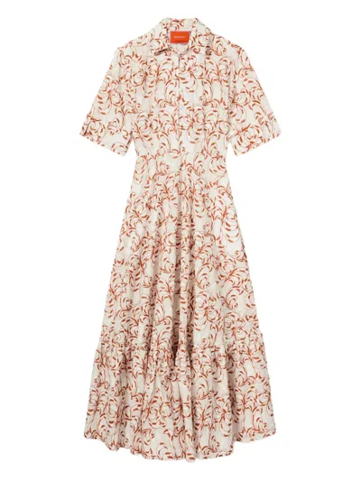 La Doublej San Pietro Tiered Embroidered Voile Maxi Shirt Dress In White