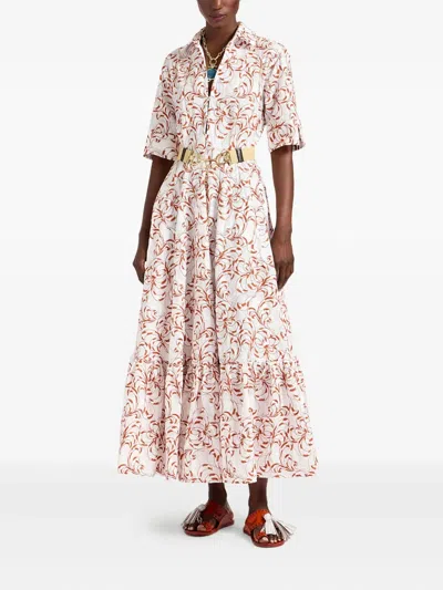 La Doublej San Pietro Tiered Embroidered Voile Maxi Shirt Dress In White