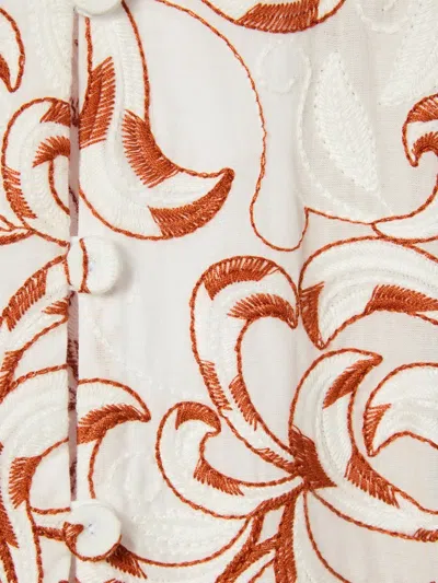 La Doublej San Pietro Tiered Embroidered Voile Maxi Shirt Dress In White