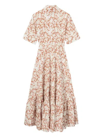 La Doublej San Pietro Tiered Embroidered Voile Maxi Shirt Dress In White