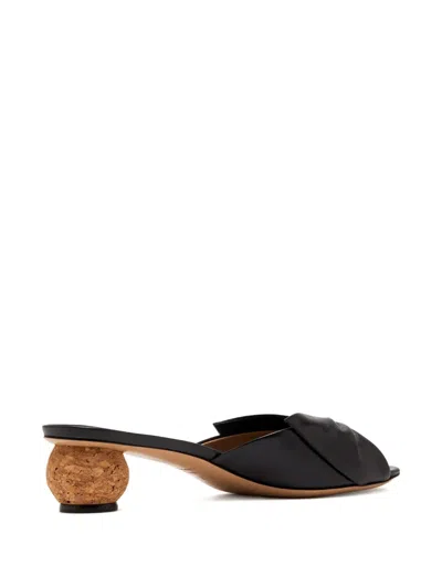 Ferragamo Bulma 45 Spherical Heel Leather Mules In Black