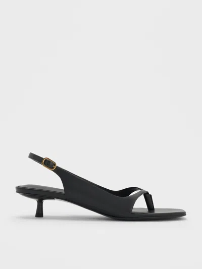 Charles & Keith - Square-toe Kitten-heel Thong Sandals
