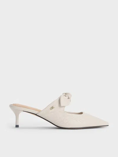 Charles & Keith - Jayce Crinkle-effect Leather Knot-bow Kitten-heel Mules