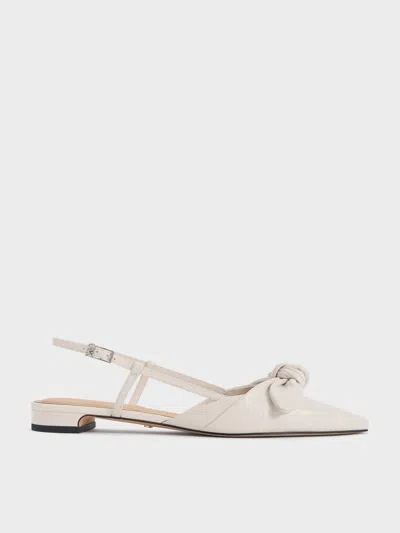 Charles & Keith - Jayce Leather Crinkle-effect Knot-bow Slingback Flats