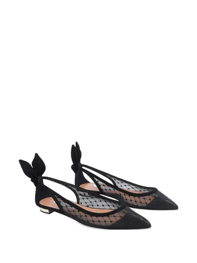 Aquazzura Black Mesh And Suede Ballerinas With Bow