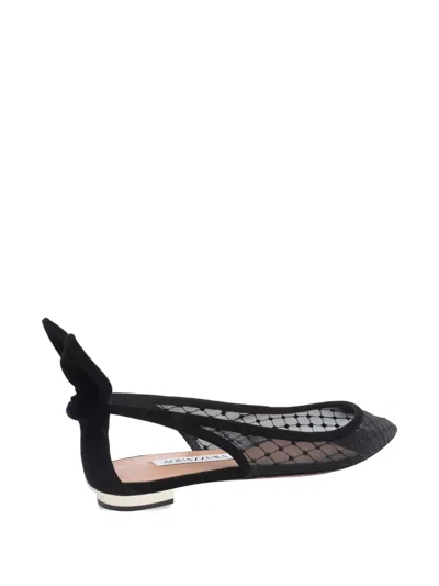Aquazzura Black Mesh And Suede Ballerinas With Bow