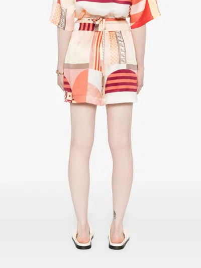 Fendi Vibrant Patchwork Silk Shorts With Relaxed Fit In Multi