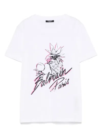 Balmain White Fruits Print T-shirt