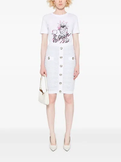 Balmain White Fruits Print T-shirt