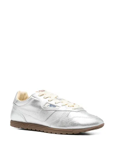 Autry Leather Windspin Sneakers Metallic Finish In Silver