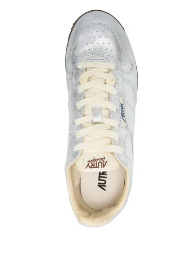 Autry Leather Windspin Sneakers Metallic Finish In Silver