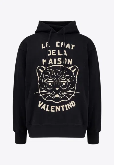 Valentino Jersey Felpa Le Chat De La Maison In Black