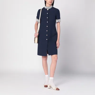Valentino Indigo Blue Dress With Macramé Trim